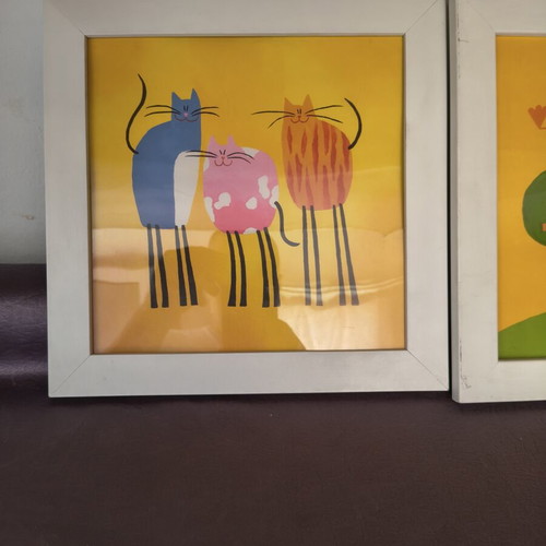 IKEA SMARR set of 4 kids' framed prints, 30x30 cm, white frame