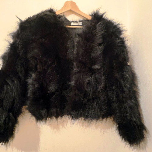 Faux Fur Cropped Jacket Cherry Koko like new, black, size S/M