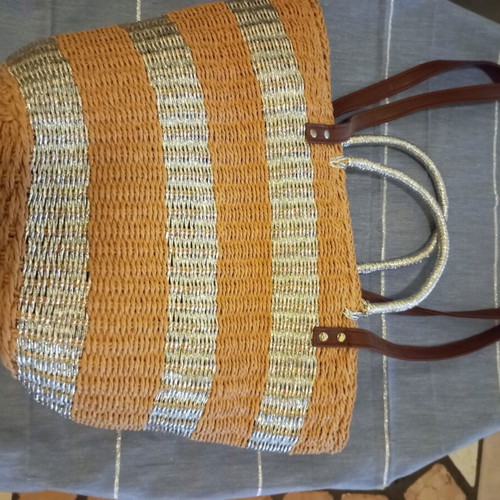 Straw Handbag and Shoulder Bag like new, silver cord detail