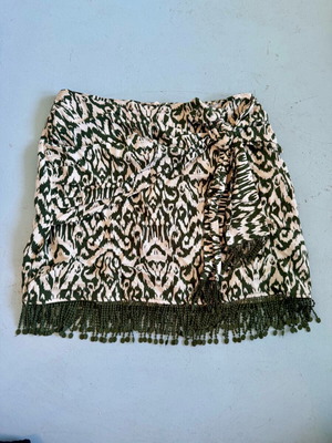 Φουστάκι μίνι Zara με pattern και κρόσια, σαν καινούργιο, πράσινο