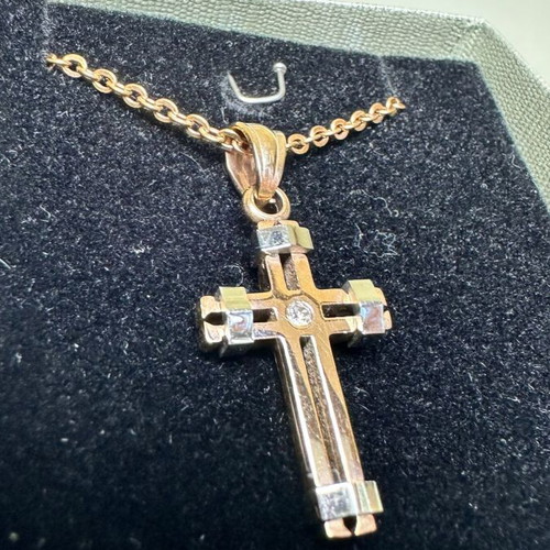 Oxzen steel and zircon cross pendant with chain