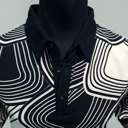 Men's Polo Shirt with Vintage Geometric Design like new, black and white, XL