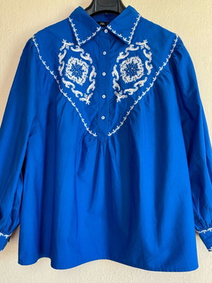 Zara shirt new blue with embroidered design cotton
