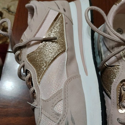Sneakers beige with glitter used, size 39 narrow fit