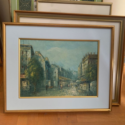 Vintage ελαιογραφία Burnett Παρίσι σκηνή δρόμου σαν καινούργιο