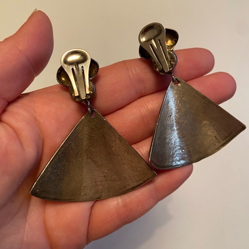 Vintage large earrings used with clip, metal
