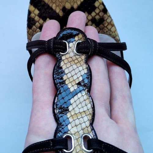 UNÜTZER high heel sandals, brown suede snake print, size 40