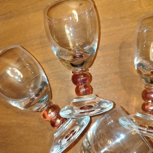 Vintage liqueur glasses set of 5 with amber details, like new