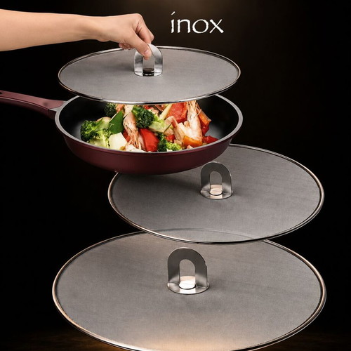 Set of 3 Stainless Steel Frying Pan Splash Guards new