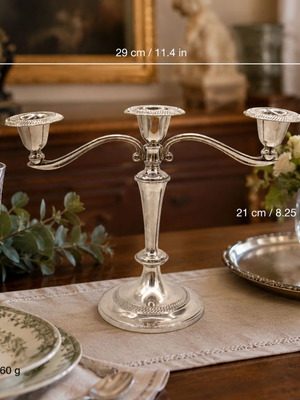 Antique Silver-Plated Three-Arm Candlestick Germany 1920s like new