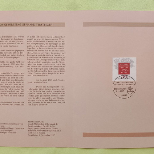 German 1997 first day cover stamp block, Bonn postmark
