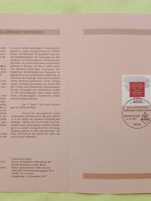 German 1997 first day cover stamp block, Bonn postmark