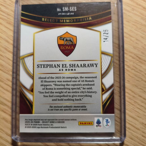 Stephan El Shaarawy 2025-26 Select Serie A Tie-Dye Prizm Patch Card 14/25 Roma new