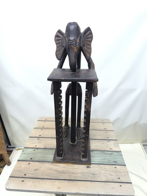 Vintage wooden African elephant sculpture CD holder used