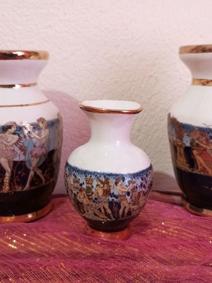 Керамични вази комплект от 3 с 24K злато и древногръцки мотиви нови