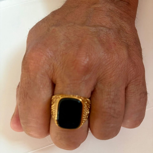 Black Onyx Style Signet Ring gold plated 316L stainless steel US size 12