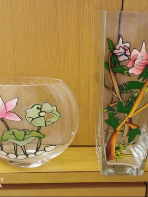 Σετ ρετρό γυάλινα βάζα με λουλούδια μεταχειρισμένα