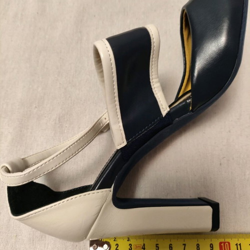 Benetton leather heels navy and white, as-new, size 37