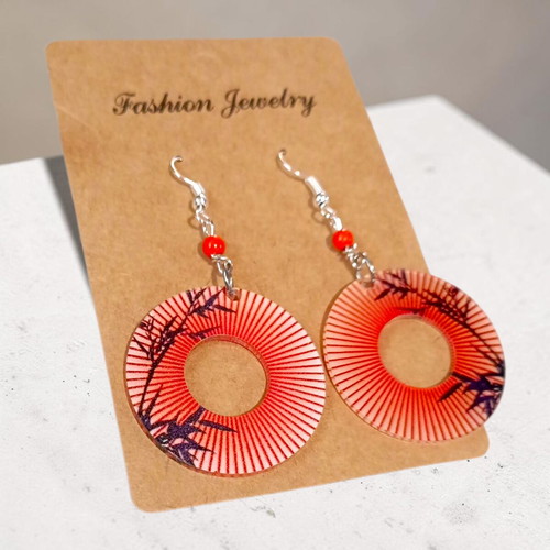Japanese style orange circle earrings new
