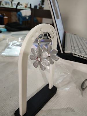 Silver Flower earrings with burgundy 3D print made to order