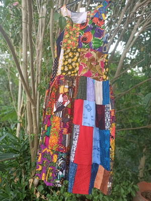 Patchwork dress made of viscose new, one size M-L