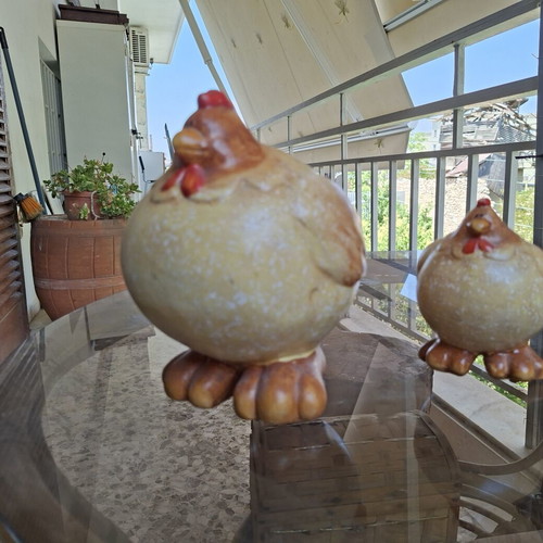 Ceramic chicken set like new, mother and child, 19cm & 11.5cm