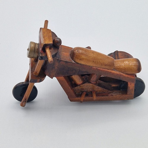 Vintage Handmade Wooden Motorcycle with Sidecar miniature used