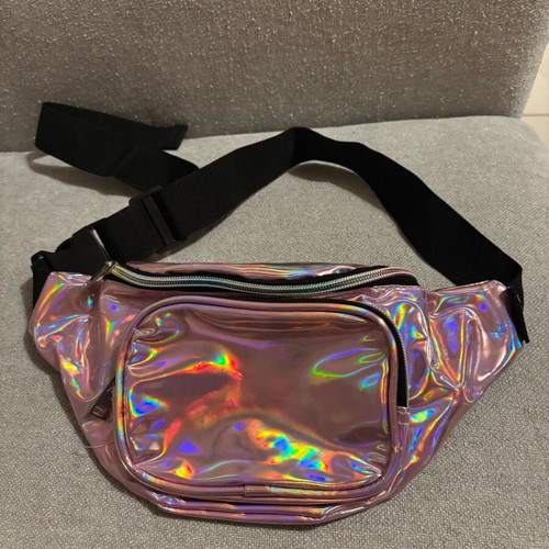 Banana bag for girl like new, pink metallic color