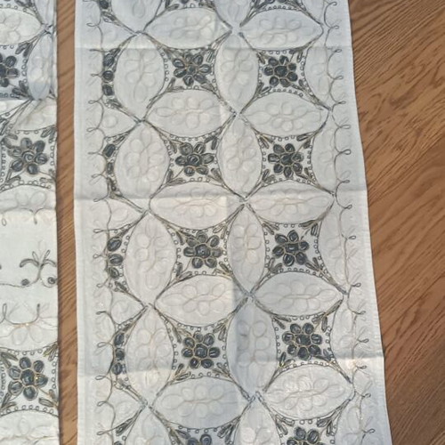 Tablecloth and table runner set with black and white embroidery
