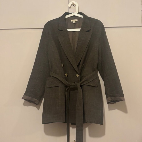 Topshop women's oversized checked blazer with belt used, Large, brown