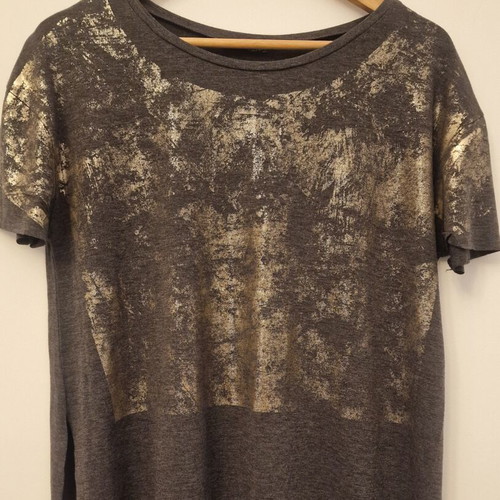 Zara short-sleeve shirt with design like new, gray and gold, size S