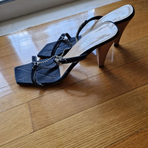 Charalas denim sandal used, size 38, 9 cm heel