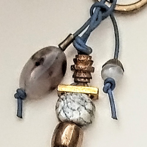Handmade keychain new from natural materials with blue leather cord