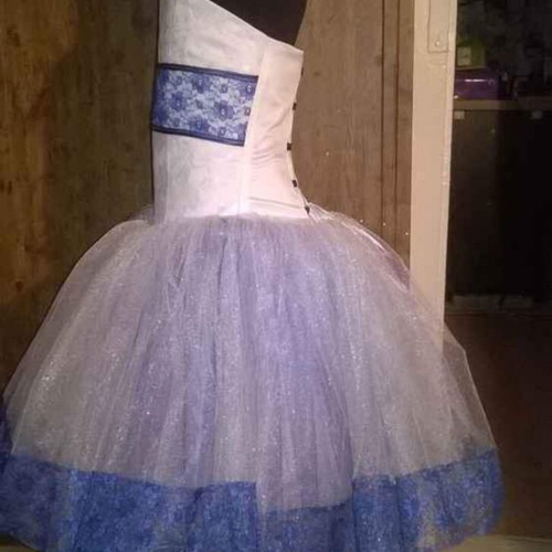 Tulle dress for girl like new, handmade, 4-6 years old, white and blue