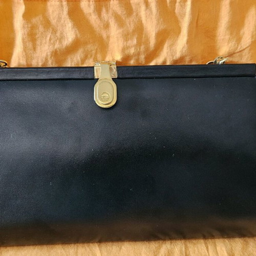 Evening leather envelope shoulder bag like new, black, 1970s