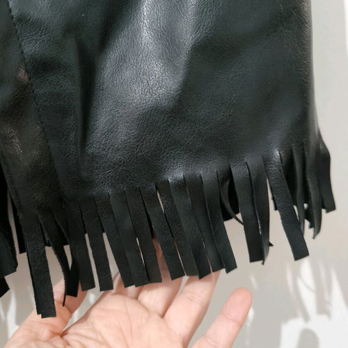 Black faux leather sleeveless vest with fringes like new