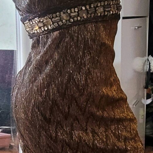 Gold asymmetric dress with stones like new, sizes XXS and XS