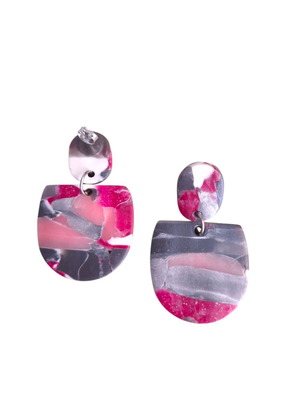 Handmade polymer clay earrings with steel posts, like new, pink and gray