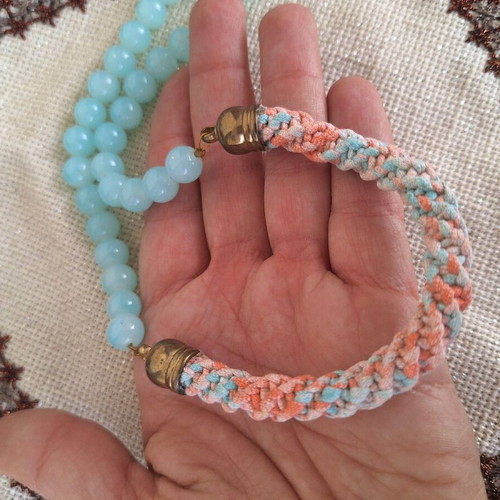 Multifunctional handmade necklace jewelry, orange and turquoise
