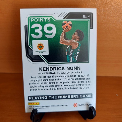2025-26 Contenders Euroleague Panathinaikos Kendrick Nunn Playing The Numbers Game 171/199