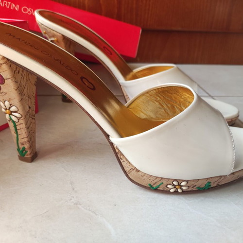 Martini Osvaldo mule white leather with colorful heel, new