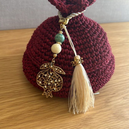 Handmade knitted basket new, burgundy with 2026 charm