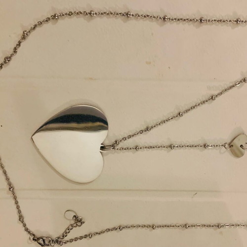 Steel necklace new, long with heart pendant