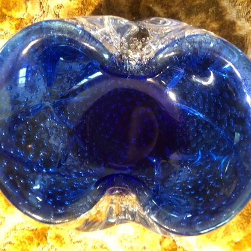 Authentic vintage Italian blue Murano ashtray 1960s like new