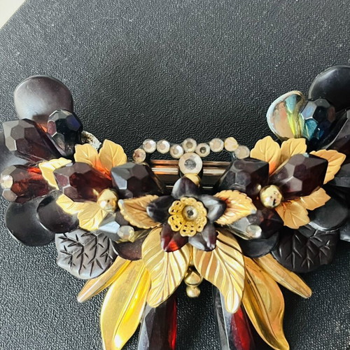 Vintage French Barrette hair clip 1980s baroque style amber color used