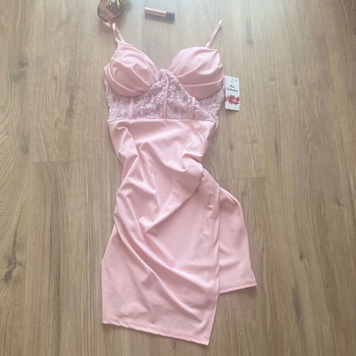 Elegant women's dress, pink, padded bust, cocktail style