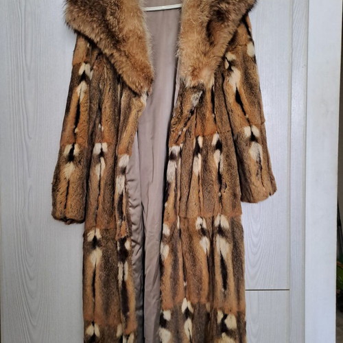 Natural fur coat used, beige brown, one size