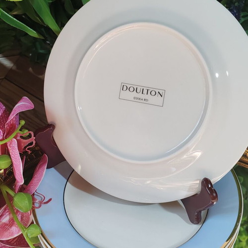Royal Doulton dessert plates set of 4, blue and gold porcelain