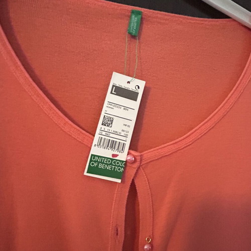 Benetton cardigan new, coral, size L