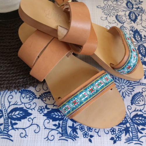 Handmade sandals size 38, genuine leather, multicolor